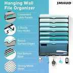 8-Tier Wall File Organizer and Mail Organizer with 5 Hooks, Black - Image 3