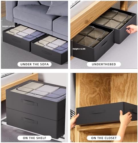 CYhom Under Bed Storage Bins Frame Storage Box Oxford Fabric Sturdy Underbed Container Foldable Stackable Large Capacity Clothes Organizer - Image 5
