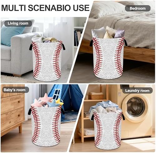 Baseball Laundry Basket Storage Bin Foldable Laundry Hamper Clothes Storage Bucket Organizer 19.6x15.7 Inch For Laundry Room/Bedroom/Bathroom - Image 6