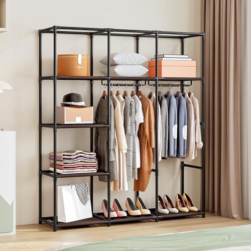 SORCEDAS Portable Closet Wardrobe with Hanging Rods Shelves Clothes Storage - Image 3
