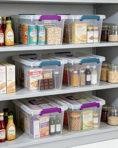 NUMIFUN Plastic Storage Bins with Lids 6 Pack, 7 Quart Storage Containers with Black Buckle Latch, Stackable Storage Containers for Home Pantry Office Classroom Organization, White - Image 6