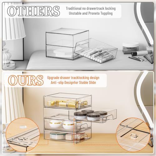 Yieach 8 Pack Small Clear Stackable Storage Drawers,2.2'' Tall Desk Organization and Storage,Plastic Office Supply Organizer,Acrylic Storage Containers for Makeup,Hair Clip,Accessory,Pen,Art Crafts - Image 4
