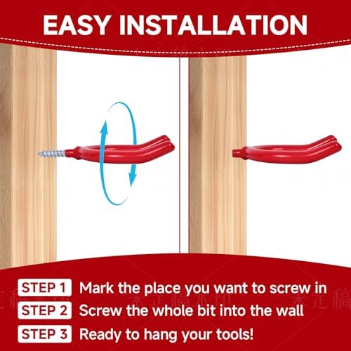 6 Pack Garage Storage System Steel U Hooks with Anti-Slip Coating Home Improvement and Organization Screw in Hooks Easy Wall Mounting Heavy Duty Bike and Ladder (Red, 6 Pack) - Image 7