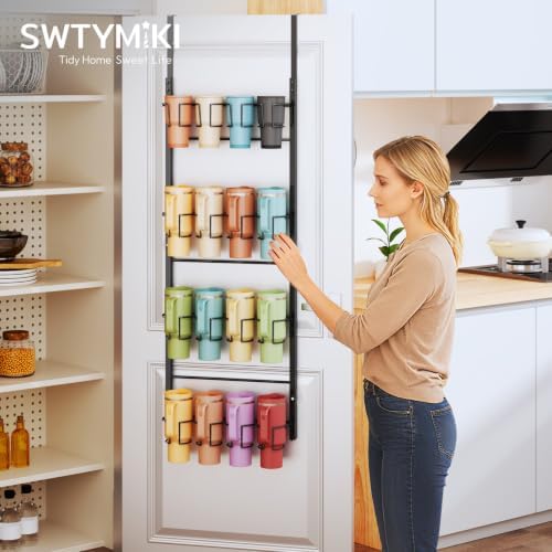 SWTYMIKI 4-Tier Water Bottle Organizer – Over the Door Stanley Cup Holder, Cup Organizer for Door or Wall Mount Option, Stanley Accessories for Pantry, Dorm, Office, RV Use, Black - Image 3
