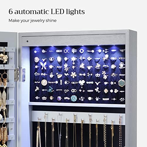 SONGMICS 6 LEDs Mirror Jewelry Cabinet, 47.2-Inch Tall, Lockable - Image 4