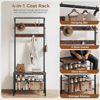 NEWBULIG Coat Rack, Hall Tree with Shoe Bench, 4-in-1 Entryway Organizer with 10 Hooks and Storage Shelf, Rustic Wood Entryway Bench for Mudroom, Living Room, Bedroom, Brown - Image 4