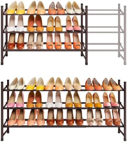 Tajsoon Expandable Shoe Rack for Closet 3 Tier, 28“-41“Stackable, Bronze by Tajsoon