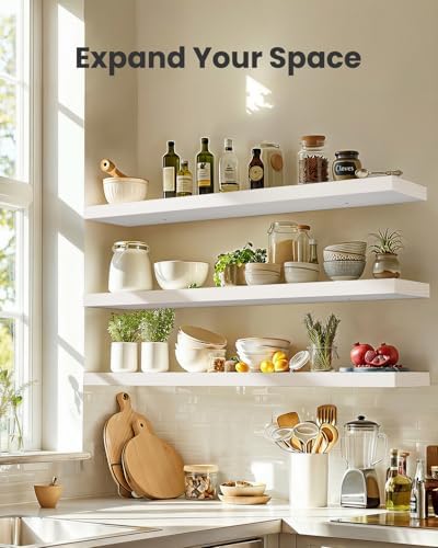 Amada 47.2" Floating Shelves for Wall Decor & Storage, Set of 3, White - Image 3