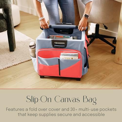 Folding Mobile Utility Cart, Canvas Organizer Bag, Red/Grey - Image 4