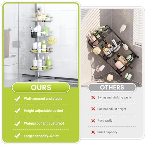 Aitatty Floor Standing Corner Shower Caddy - Rustproof Shower Stand Shelves - Image 3