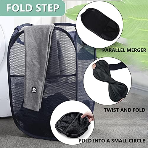 2 Pack Laundry Basket,Foldable Mesh Pop-up Laundry Hamper with Durable Handle,Easy to Open and Fold for Dorm, Laundry Room, Bedroom, RV (Black and blue) - Image 3