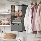 GRANNY SAYS 4-Shelf Hanging Closet Organizer with Drawer, Foldable Storage | Dividers Closet Hanging Organizer, No-Sag Support, Keeps Clothes Neat, Folds Flat, Fits RV, Dorm & Small Closets, Grey - Image 4