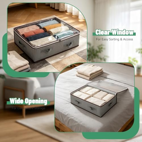 Pterying 8 Pack Under Bed Storage Containers with Transparent Clear Window | Underbed Storage Bins with Reinforced Handles, Dual-Zipper for Clothes, Comforters, Blankets and Bedding, Gray - Image 7