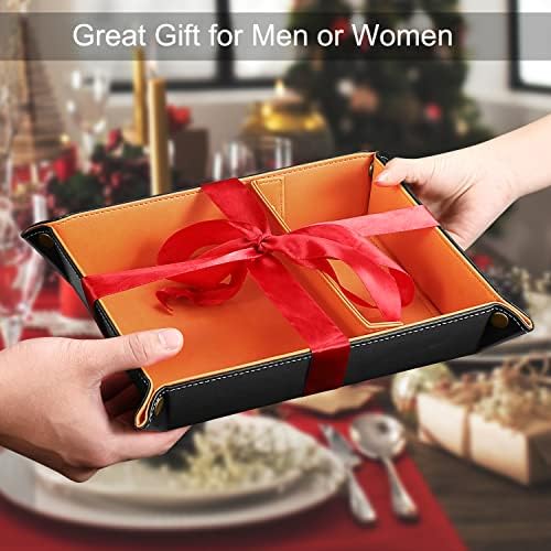 SITHON Valet Tray Desktop Storage Organizer, Removable 2 Compartments Catchall Tray Bedside Vanity Nightstand Caddy Holder Desk Storage Plate, Orange - Image 7
