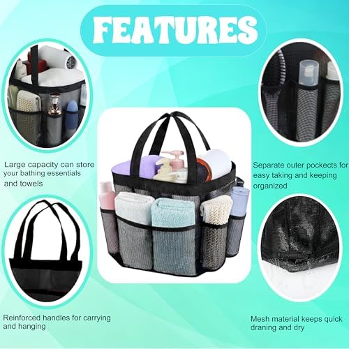 Mesh Shower Caddy Portable - 9 Pockets, Shower Bag for Dorm Room Camping - Image 3