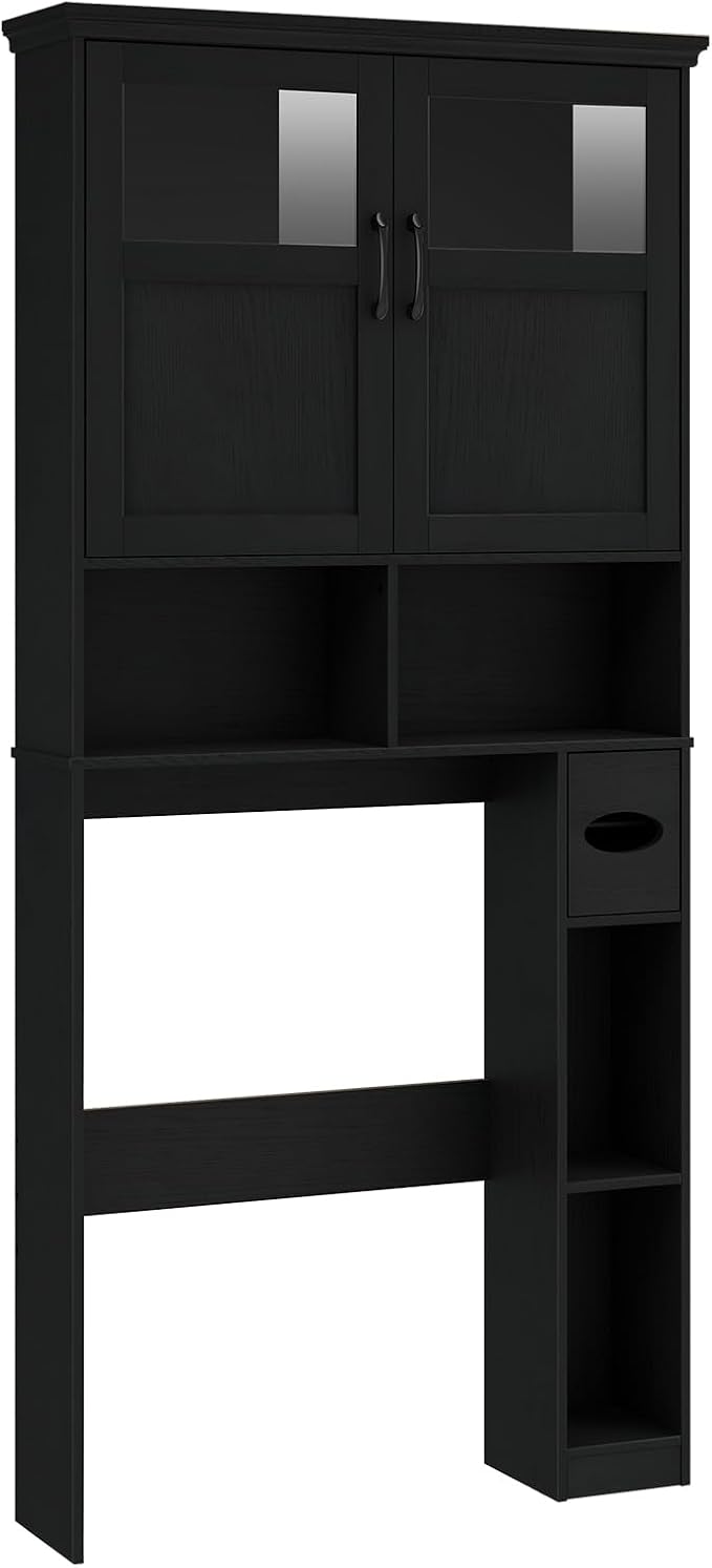 Vabches Over The Toilet Storage Cabinet with Doors & Paper Holder, Black - Image 8