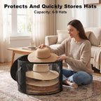 Bremorou Hat Boxes for Women Storage Clear Hat Storage Box Cowboy Hats Organizer for Travel and Wardrobe Holds Up to 7 Caps Wide Brims Hat Case with Carrying Handles (Black) - Image 4