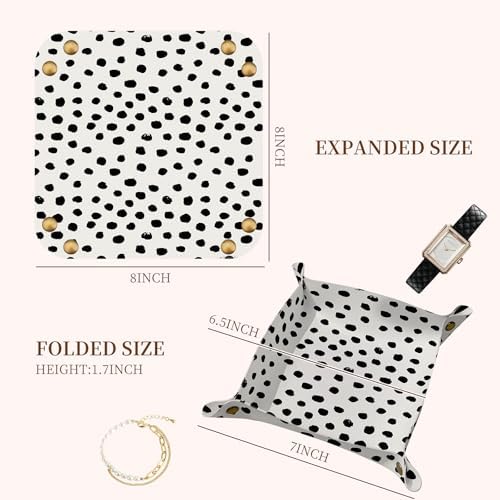 PU Leather Jewelry Valet Tray, Portable Catchall Tray for Keys, Wallet, Watch, Travel Organizer for Nightstand Desk Entryway Home Decor Gift for Women Men Cute Polka Dot - Image 5