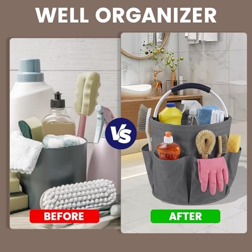 Cleaning Caddy with Handle, 17L Cleaning Supplies Organizer, Grey - Image 2