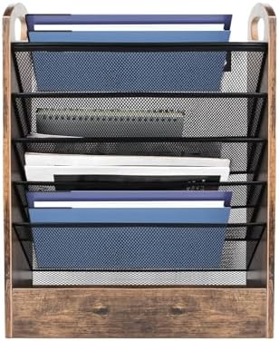 EHWINE Wall File Organizer, 6 Tier Hanging Wall File Organizer with Bottom Tray, Mail Organizer Wall Mount, Wooden Desk Organizer for Office or Home - Image 2