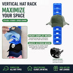 2 Pack Hat Organizer for Baseball Caps, Hats Rack for Wall | Space Saving Cap Holder for Closet Door, Bedroom, Entryway, Dorm, Home Improvement (Blue) - Image 6