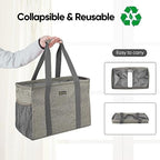 BALEINE Extra Large Utility Tote Bag with Reinforced Wire Frame, Reusable Grocery Bag for Shopping, Picnic (Beige, 16.5''x14''x10'') - Image 5