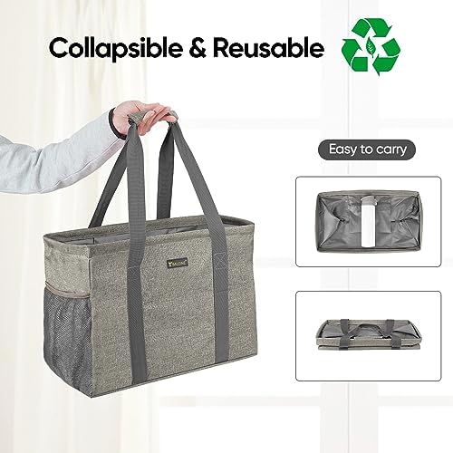 BALEINE Extra Large Utility Tote Bag with Reinforced Wire Frame, Reusable Grocery Bag for Shopping, Picnic (Beige, 16.5''x14''x10'') - Image 5