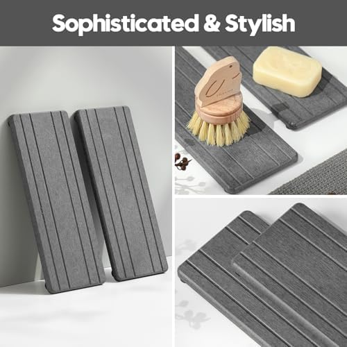 Razborci 2PCS Diatomite Quick Stone Drying Tray Mat For Bathroom & Kitchen Counter, Instant Dry Water Absorbent Drink Bar Coaster,Vanity Sink Caddy Organizer,Dish Soap Sponge Holder, Dark Gray,9"x3.5" - Image 2