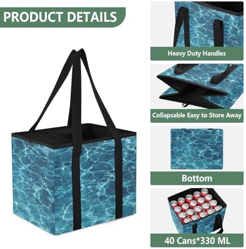 Trunk Organizer Collapsible Car Organizer with Handle Car Storage Box Bin for Groceries SUV Utility Tote Bag Portable Vehicle Container Sea Wave Blue Summer - Image 3