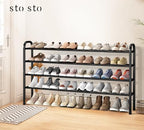 STO STO Long Expandable Shoe Rack 4-Tier, Adjustable Length 33.7”–47.5” Shoe Organizer, Metal Shoes Storage Shelf, Holds Up to 30 Pairs, Non-Slip Feet, for Closet, Entryway, Hallway, Front Door, Black - Image 2