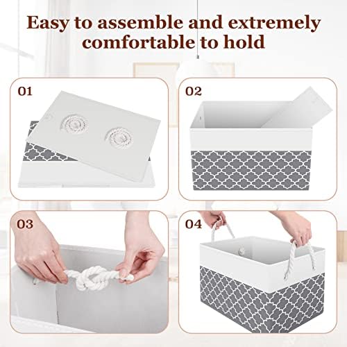 Fab totes Storage Bins 8-Pack, Foldable Storage Baskets for Organizing Toys, Books, Shelves, Closet, Large Storage Box with Rope Handles, Sturdy Organizer Bins,Clover Grey - Image 4