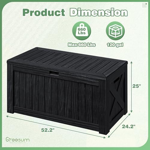Greesum Outdoor Storage Box 120 Gallon Storage Bin with Lid for Patio Furniture, Garden Tools, Pool Supplies, Lockable, Waterproof and UV Resistant, Black - Image 4
