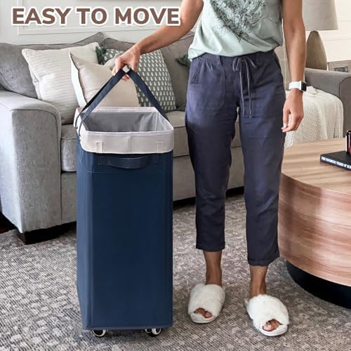 CHICVITA 75L Laundry Basket with Wheels for Dirty Clothes, Blue - Image 2