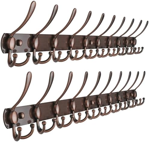 Dseap Coat Rack Wall Mount - 38” Long 10-Tri-Hooks Heavy Duty Coat Hanger Rail Wall Hooks for Hanging Coats Hats Clothing Clothes Purse Mudroom Entryway, Antique Copper, Pack of 2 by Dseap
