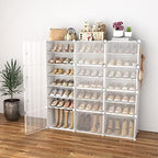 Portable Shoe Rack Organizer with Door, 48 Pairs Shoe Storage Cabinet Easy Assembly, Plastic Adjustable Shoes Organizer Stackable Detachable Free Standing Shoes Rack White - Image 2