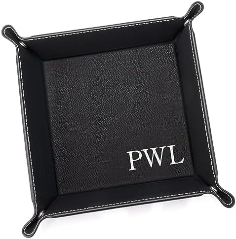 Lifetime Creations Monogrammed Valet Tray (Black) - Personalized Vegan Leather Catchall, Change Tray, Groomsmen Gift, Desk Dresser Organizer by LifetimeCreations