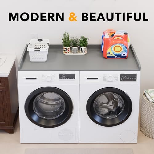 SpaceAid Washer Dryer Countertop, Laundry Wood Shelf Topper with Edge, 54" Width x 27.5" Depth Cover Guard Organizer for Washer and Dryer Laundry Hamper Counter Storage Organization (Gray) - Image 6