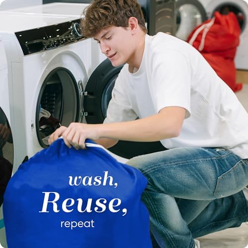 Nylon Laundry Bag - Locking Drawstring Closure and Machine Washable. These Bags will Fit a Laundry Basket or Hamper and Strong Enough to Carry up to Three Loads of Clothes. (Royal Blue) - Image 5