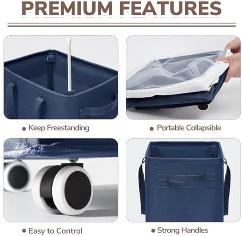 CHICVITA 75L Laundry Basket with Wheels for Dirty Clothes, Blue - Image 4