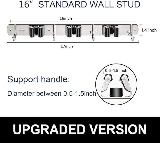 IMILLET Broom Holder Wall Mount,Heavy Duty Garage Organization Broom Hanger - Image 4