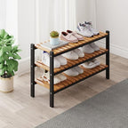 Bamboo Shoe Rack Organizer for Closet and Entryway - Space-Saving Narrow Shoe Stand - Versatile Shoe Holder for Door or Closet Shelf, Garage Bedroom can Freely Stack DIY Small Shoe Racks 3 Tier by ZHUTIANXIA