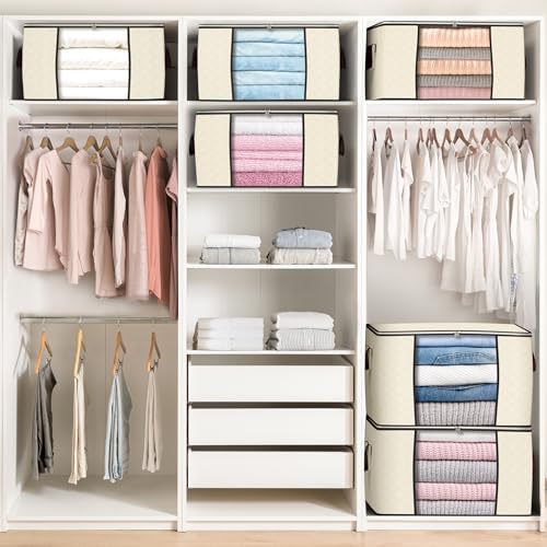 90L Large Storage Bags, 4 Pack Clothes Storage Bins Closet Organizers | Foldable Storage Containers, with Reinforced Handle, for Clothing, Blanket, Comforters, Bed Sheets, Pillows and Toys - Image 4