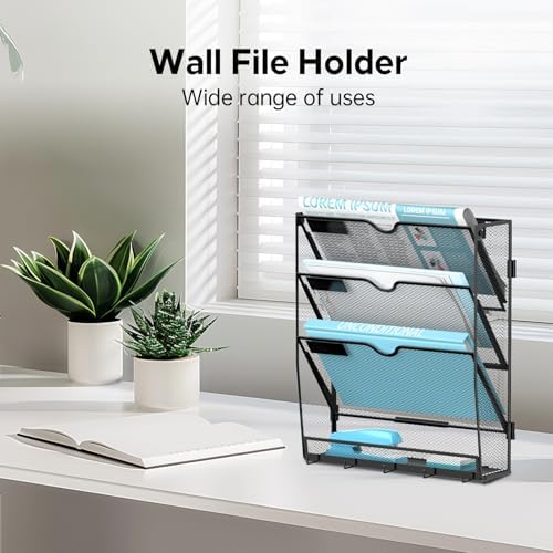 4-Tier Wall File Organizer and Mail Organizer with 5 Hooks, 2 Pack - Image 6