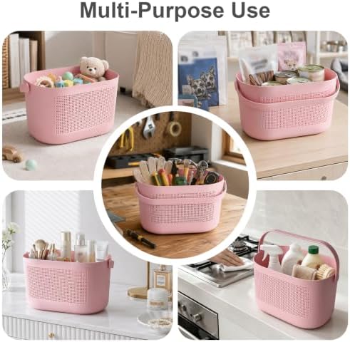 Plastic Portable Shower Caddy Basket, Storage Organizer with Handle, Pink - Image 3