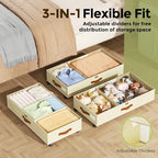 LAMU Under Bed Storage with Wheels, 2 Pack Under Bed Storage Containers with Clear Lids & Label, Rolling Under Bed Drawers for Clothes, Shoes, Blankets, Beige - Image 3