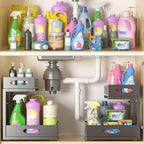 Under Sink Organizer, Extra-Wide Upgrade, 1-Pack of 2-Tier Metal Slide Out Cabinet Organizer, Height Adjustable Organization and Storage Series, Bathroom/Cabinet/Kitchen organization, Black - Image 6