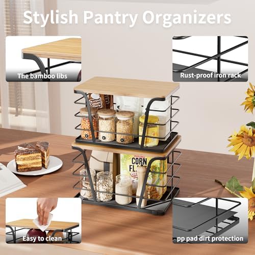 2 Pack Potato and Onion Storage Bins, Stackable Kitchen and Pantry Organizer with Bamboo Top & Lightweight PP Mat, for Vegetables, Fruit, Onion, Potato, Garlic - Pantry, Kitchen Storage Bins (Black) - Image 5