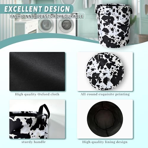 Black White Cows Print Laundry Basket Oxford Cloth Hamper 18.9x16.5Inch - Image 4