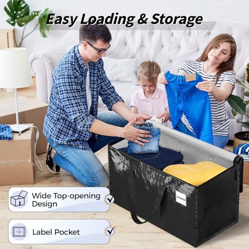 8 Pack Extra Large Clothes Storage Bins with Lids, Moving Bags,Black | Storage Bags with Reinforced Handles & Heavy-Duty Zippers, Moving Boxes Totes for Clothes Packing, Dorms, College Supplies - Image 5