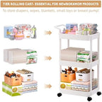 Volnamal Diaper Caddy, 3 Tier Rolling Cart for Baby Essentials, Off-White - Image 3